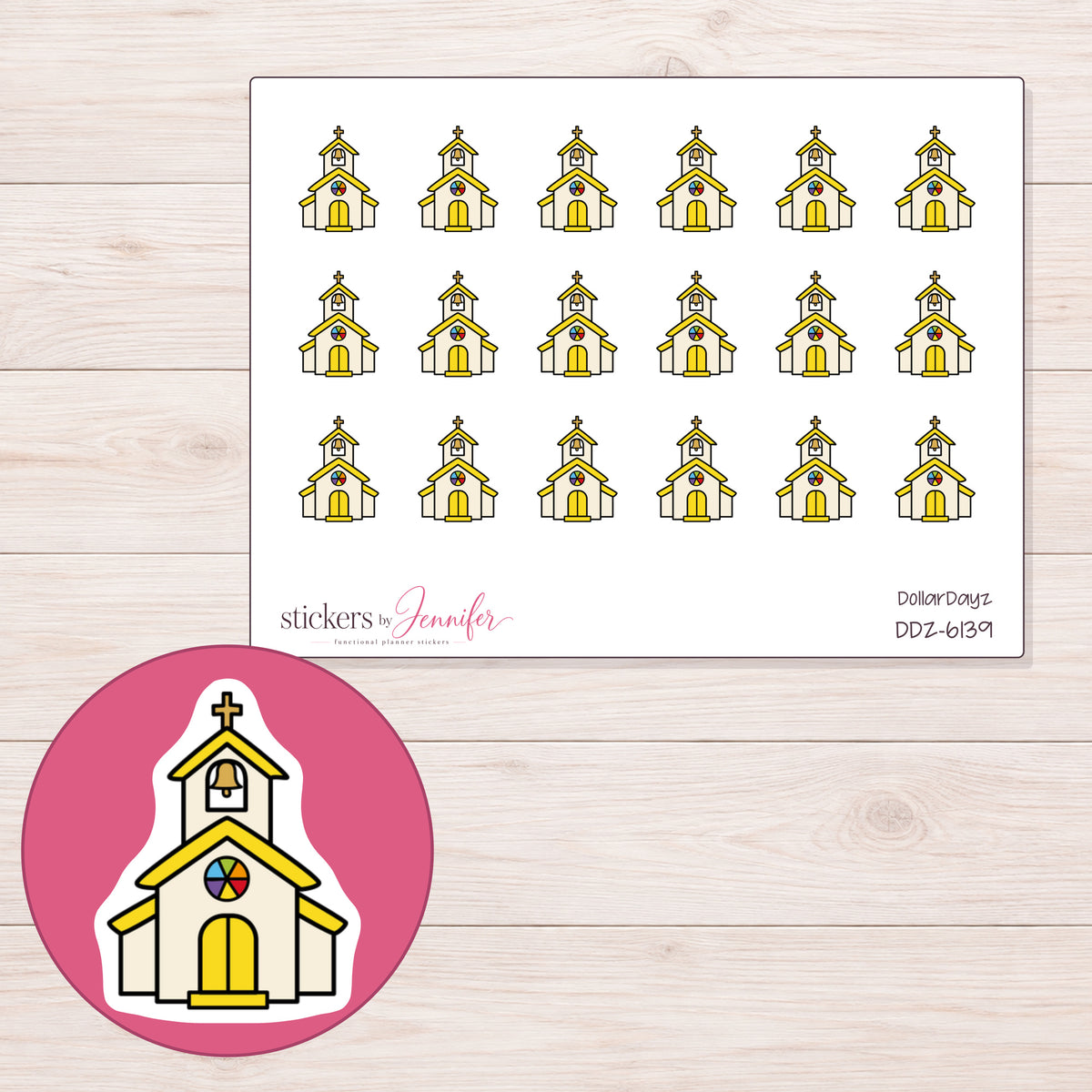 DDZ-6139 planner sticker sheet with enlarged sticker detail