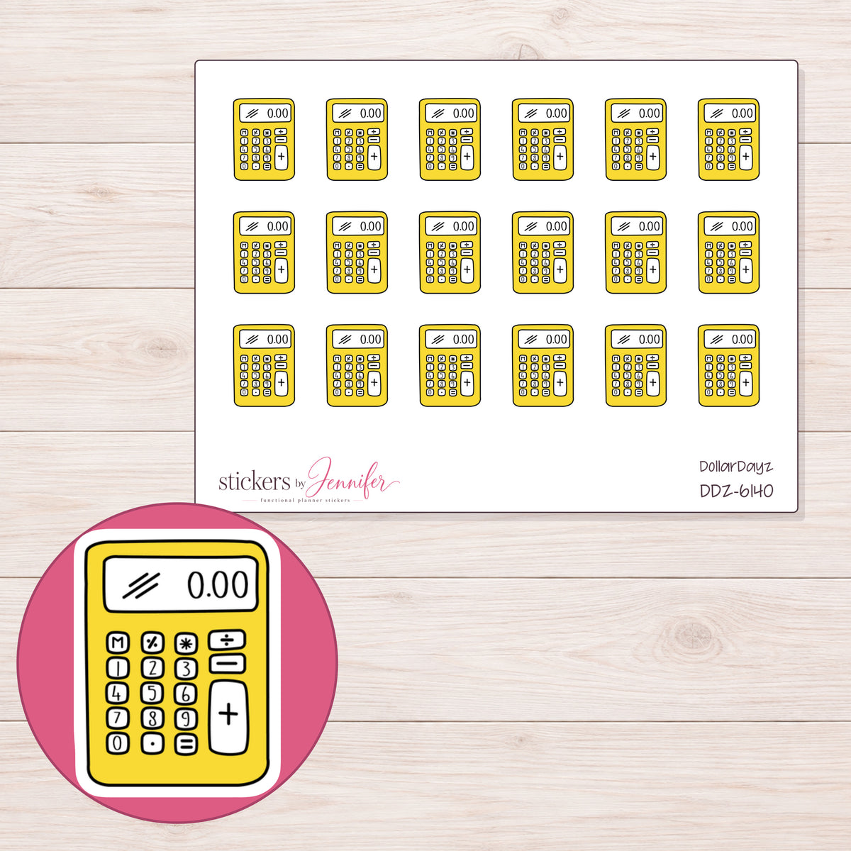 DDZ-6140 planner sticker sheet with enlarged sticker detail