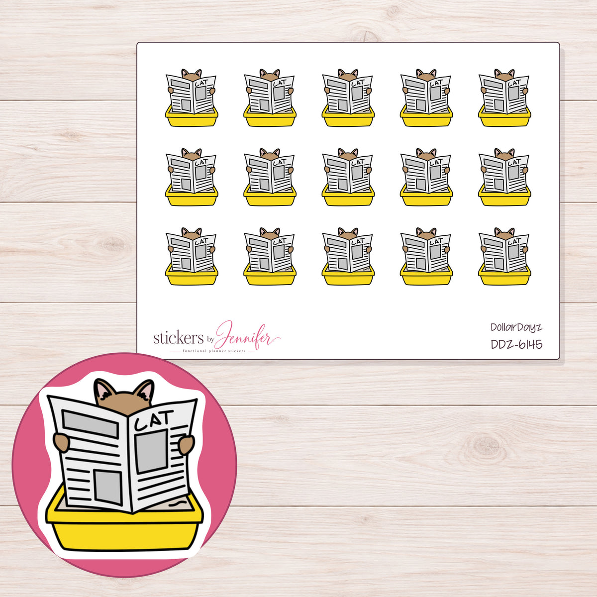 DDZ-6145 planner sticker sheet with enlarged sticker detail