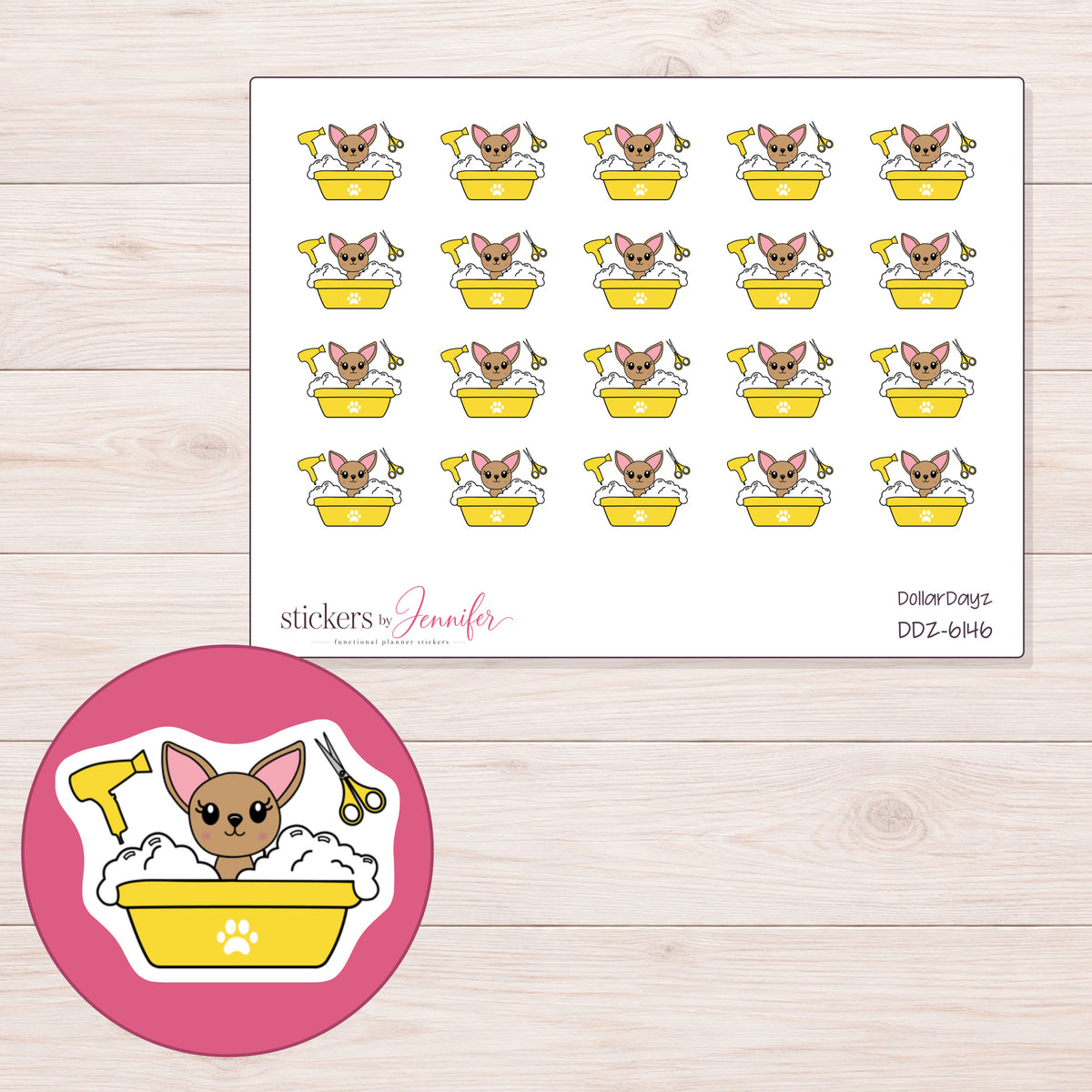 DDZ-6146 planner sticker sheet with enlarged sticker detail