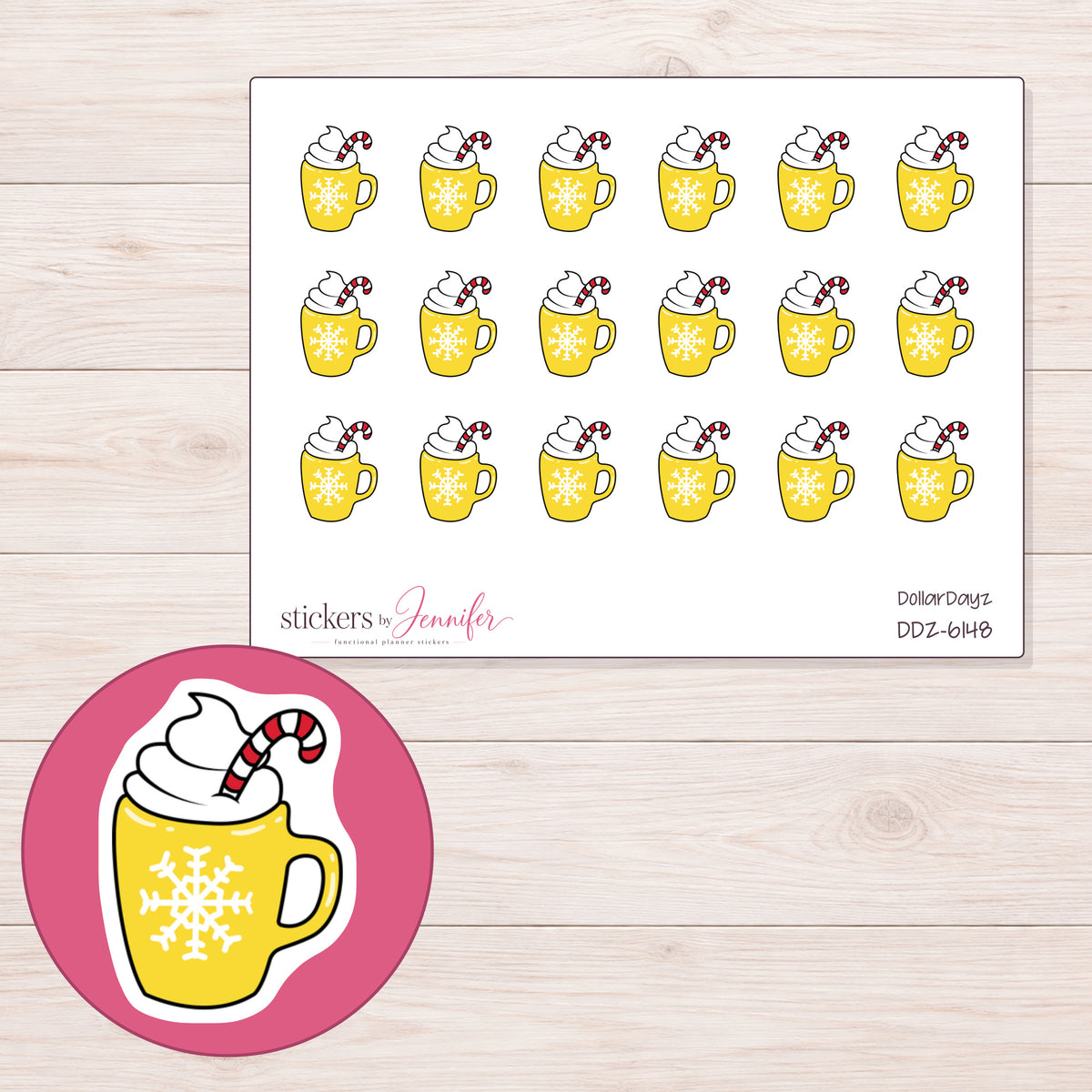 DDZ-6148 planner sticker sheet with enlarged sticker detail