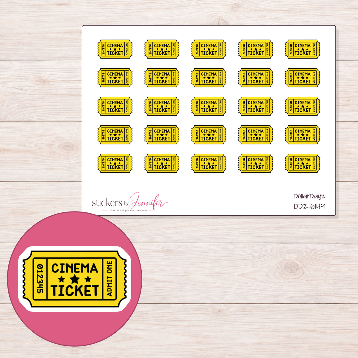 DDZ-6149 planner sticker sheet with enlarged sticker detail