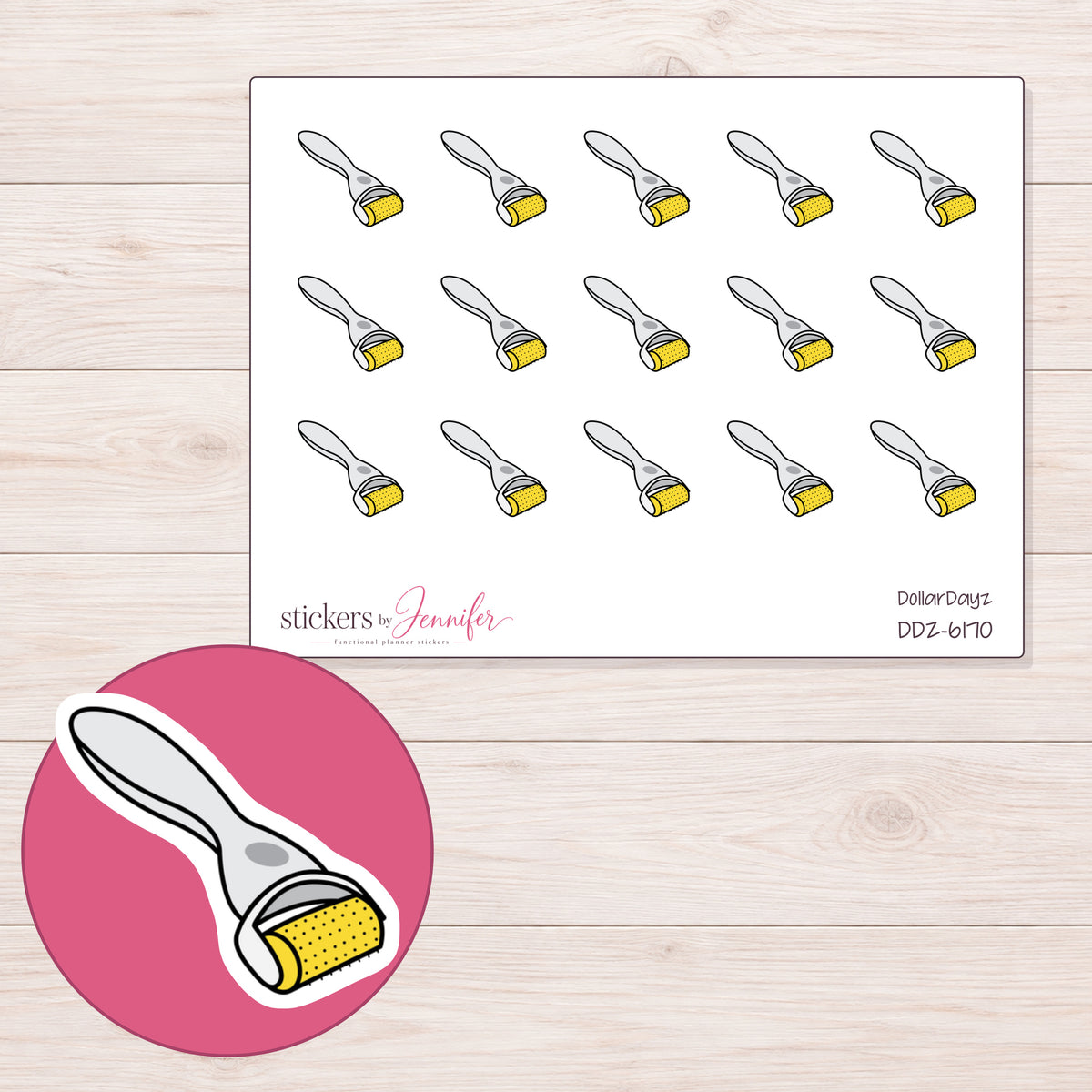 DDZ-6170 planner sticker sheet with enlarged sticker detail