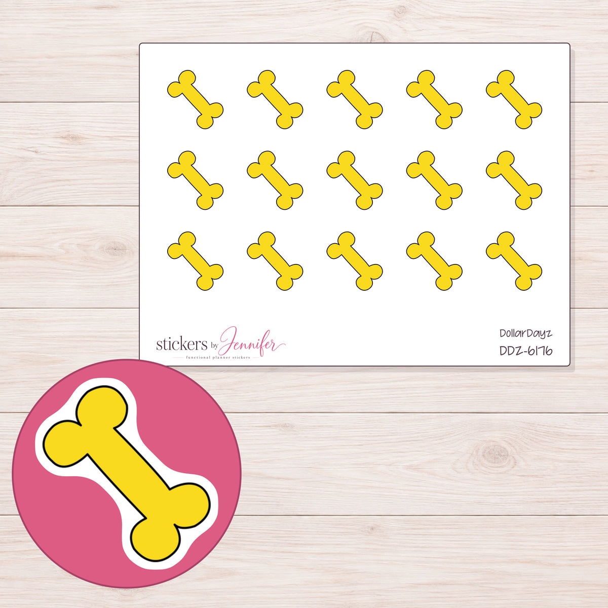 DDZ-6176 planner sticker sheet with enlarged sticker detail