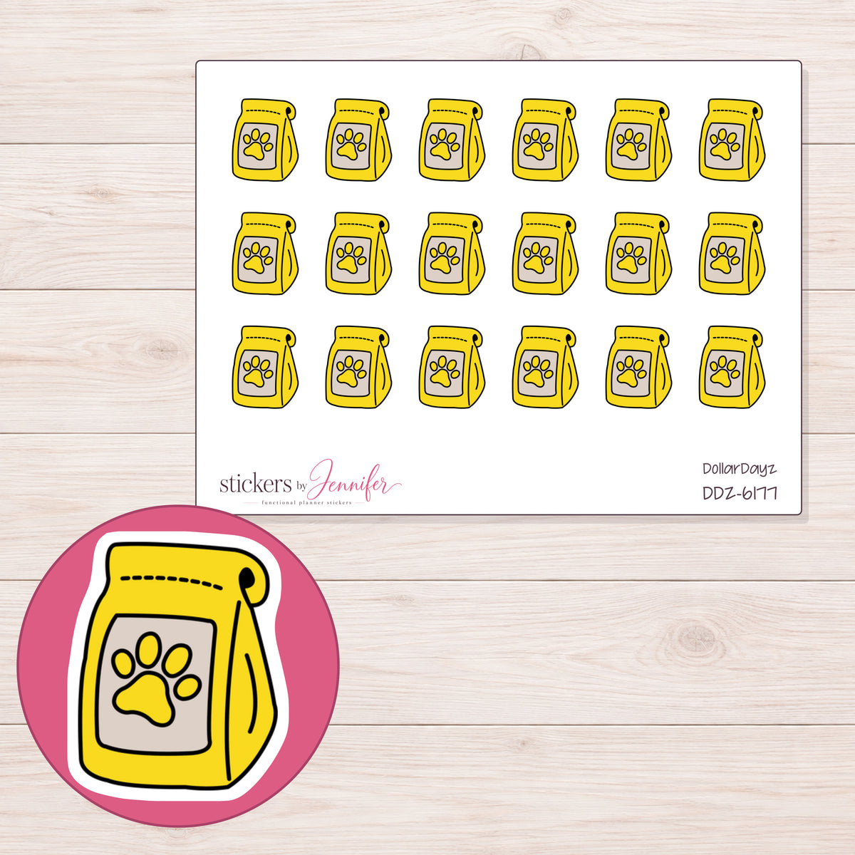 DDZ-6177 planner sticker sheet with enlarged sticker detail