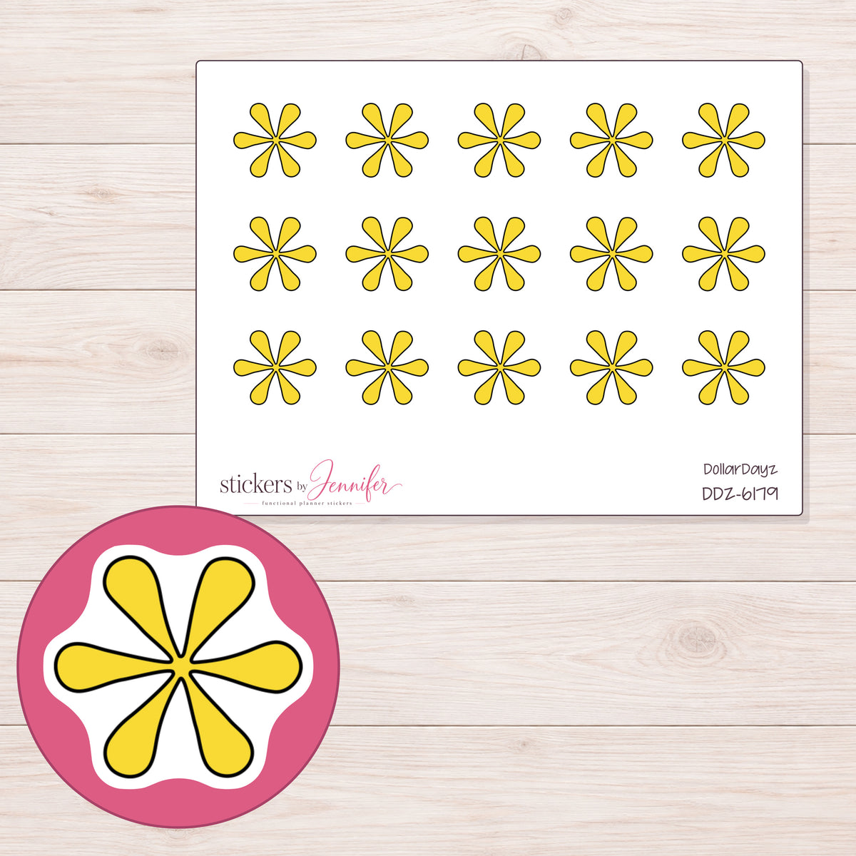DDZ-6179 planner sticker sheet with enlarged sticker detail