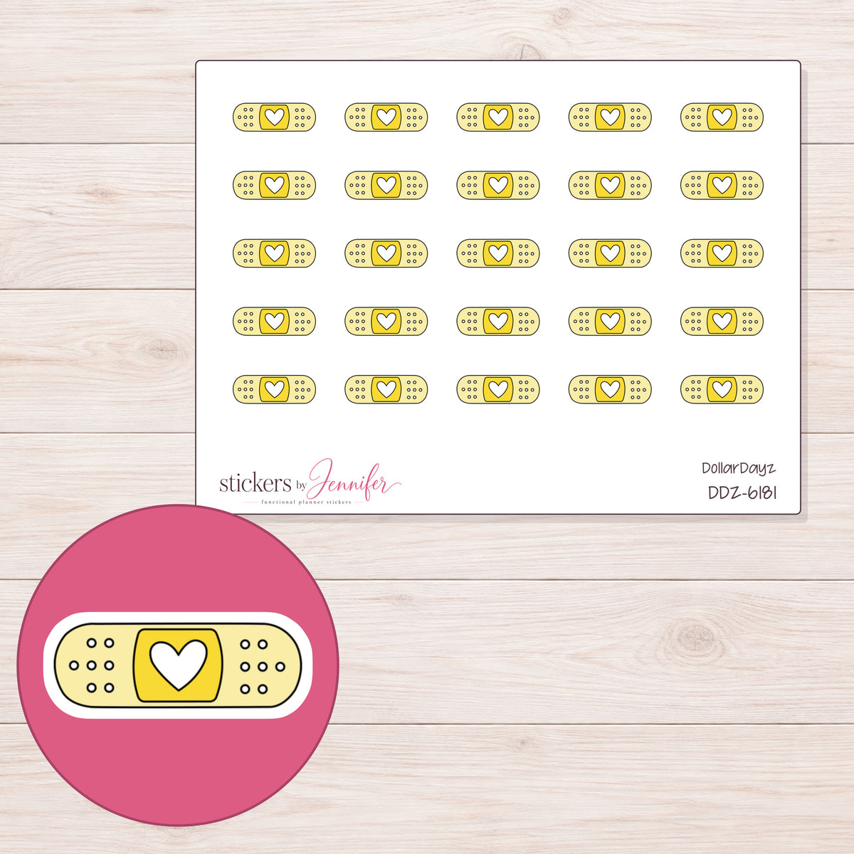 DDZ-6181 planner sticker sheet with enlarged sticker detail