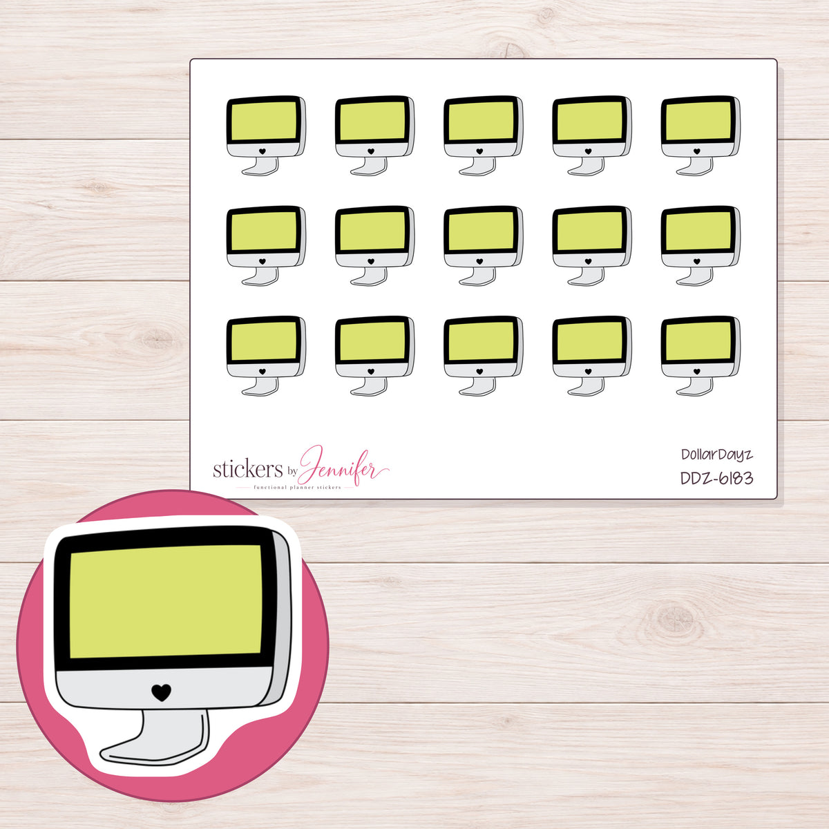 DDZ-6183 planner sticker sheet with enlarged sticker detail