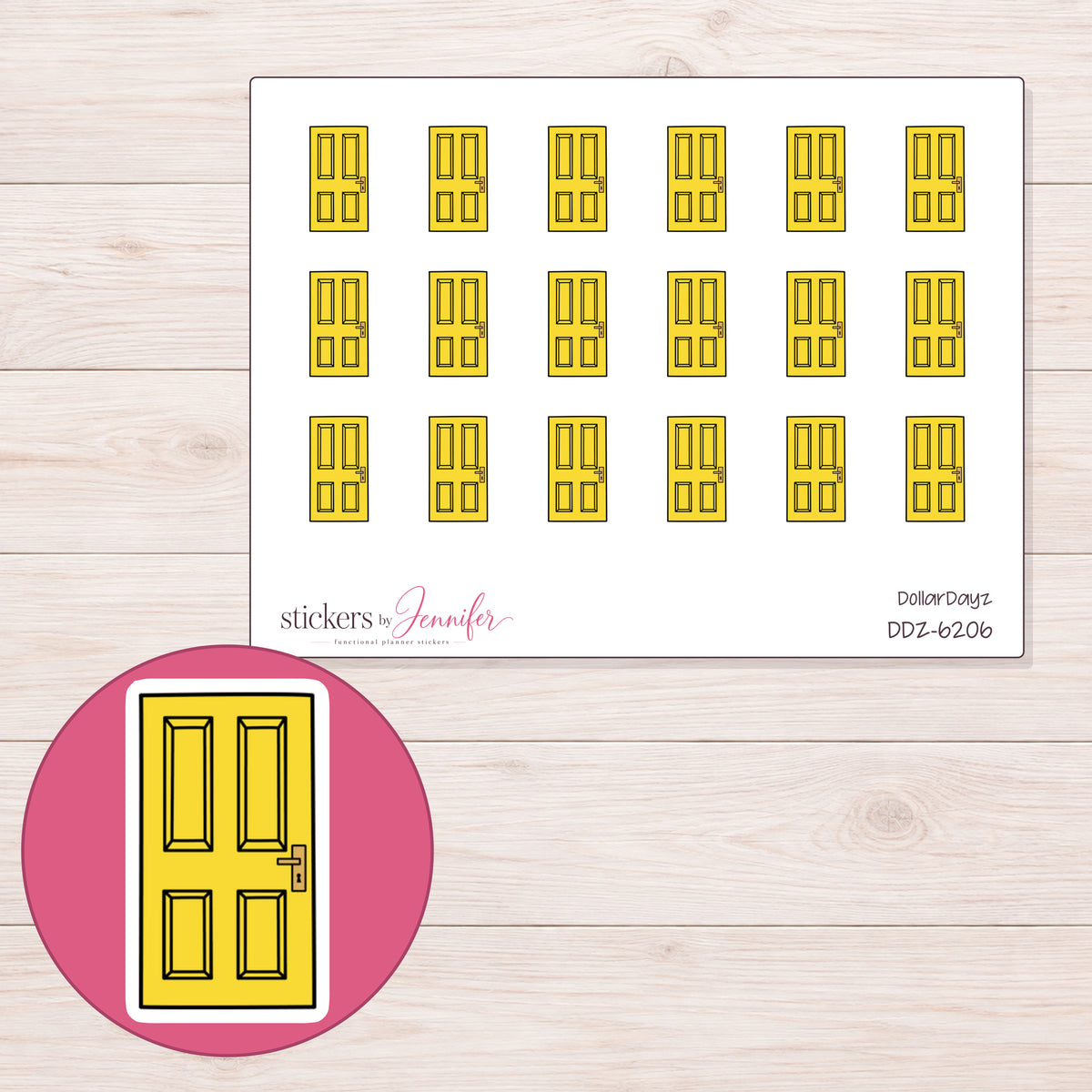 DDZ-6206 planner sticker sheet with enlarged sticker detail