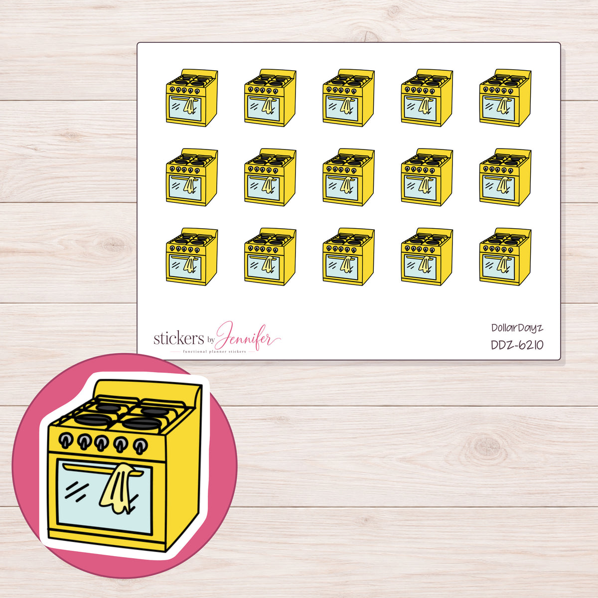 DDZ-6210 planner sticker sheet with enlarged sticker detail