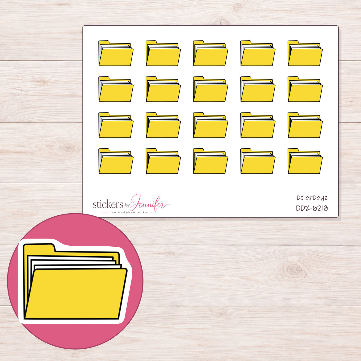 DDZ-6218 planner sticker sheet with enlarged sticker detail