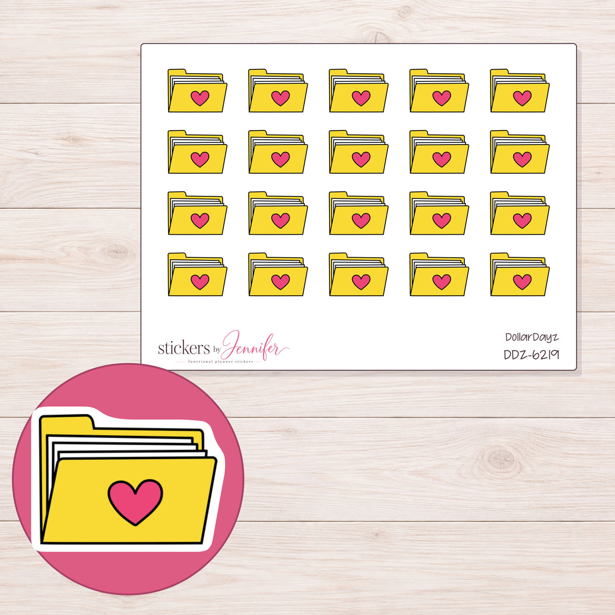 DDZ-6219 planner sticker sheet with enlarged sticker detail