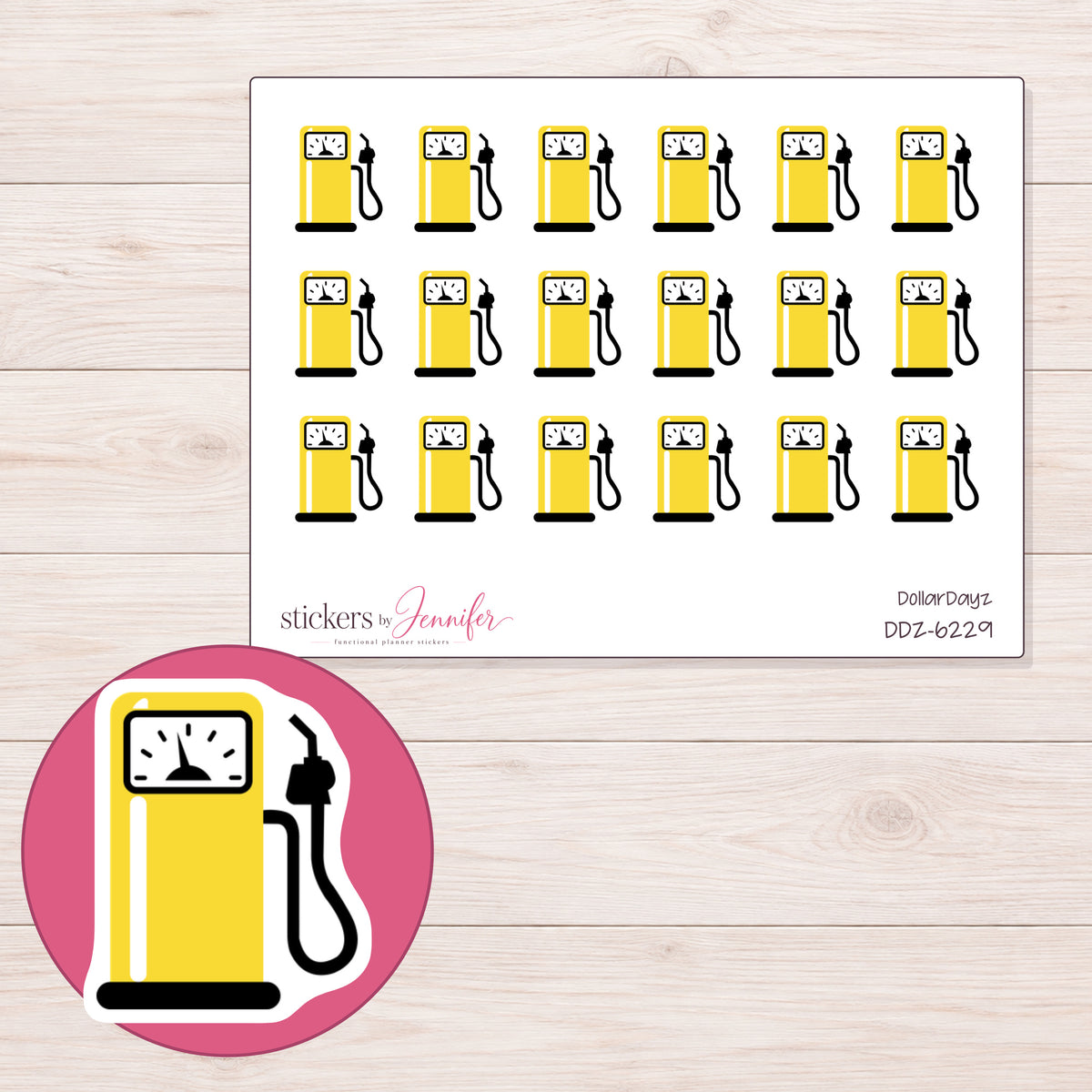 DDZ-6229 planner sticker sheet with enlarged sticker detail
