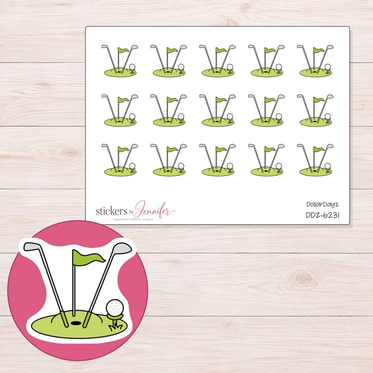 DDZ-6231 planner sticker sheet with enlarged sticker detail