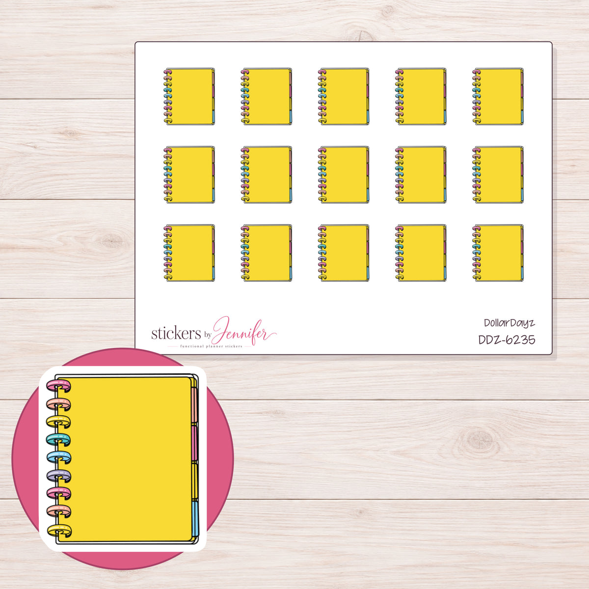 DDZ-6235 planner sticker sheet with enlarged sticker detail