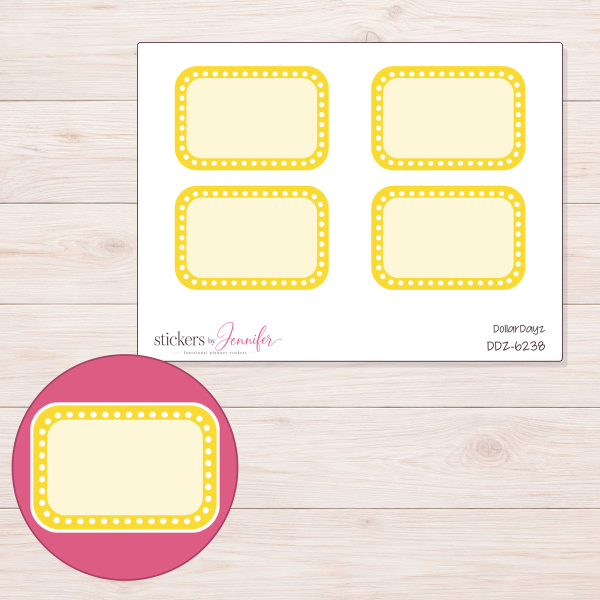 DDZ-6238 planner sticker sheet with enlarged sticker detail