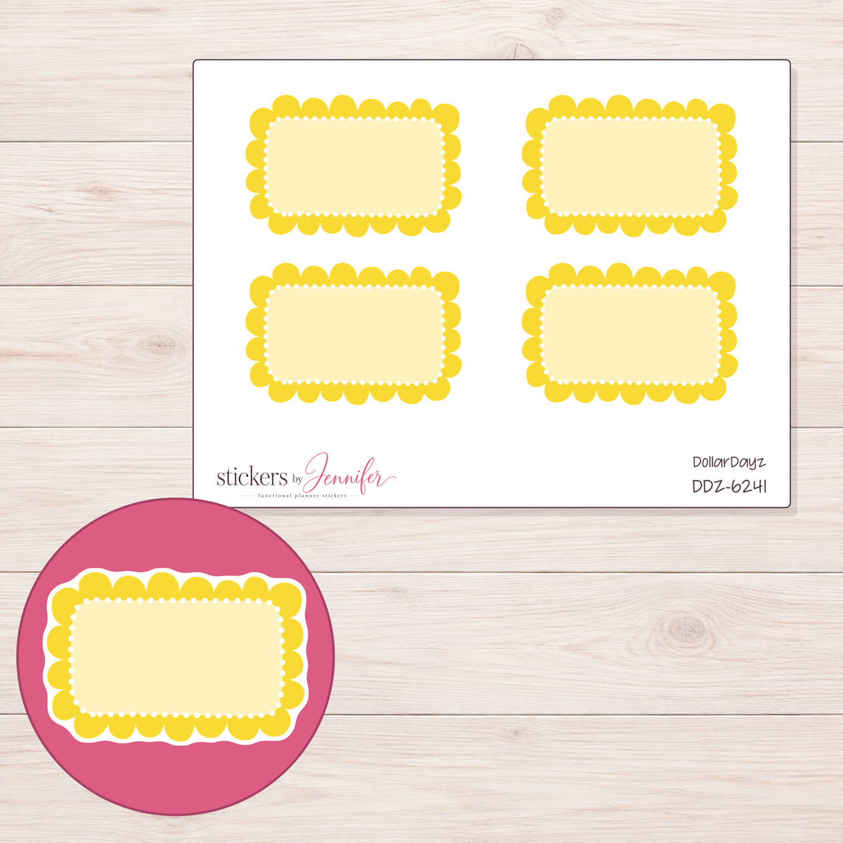 DDZ-6241 planner sticker sheet with enlarged sticker detail
