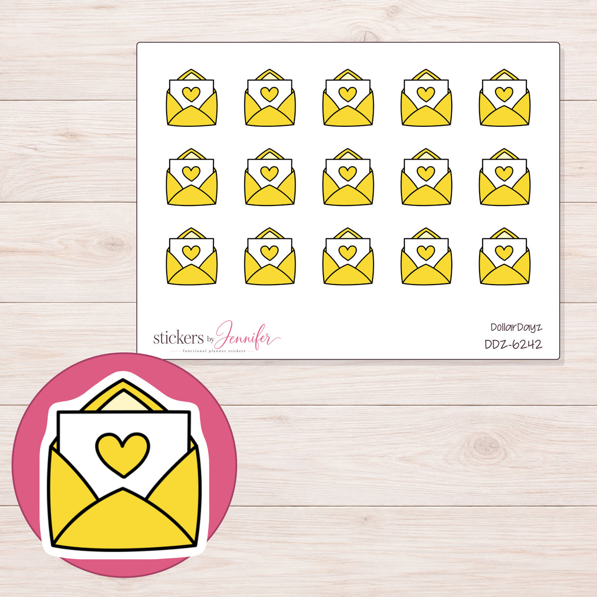 DDZ-6242 planner sticker sheet with enlarged sticker detail