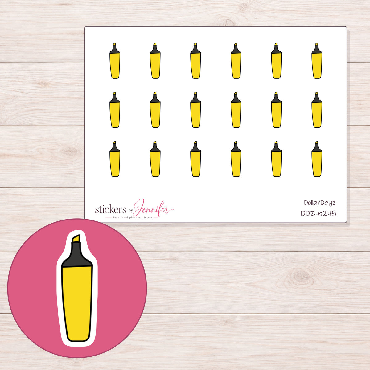 DDZ-6245 planner sticker sheet with enlarged sticker detail