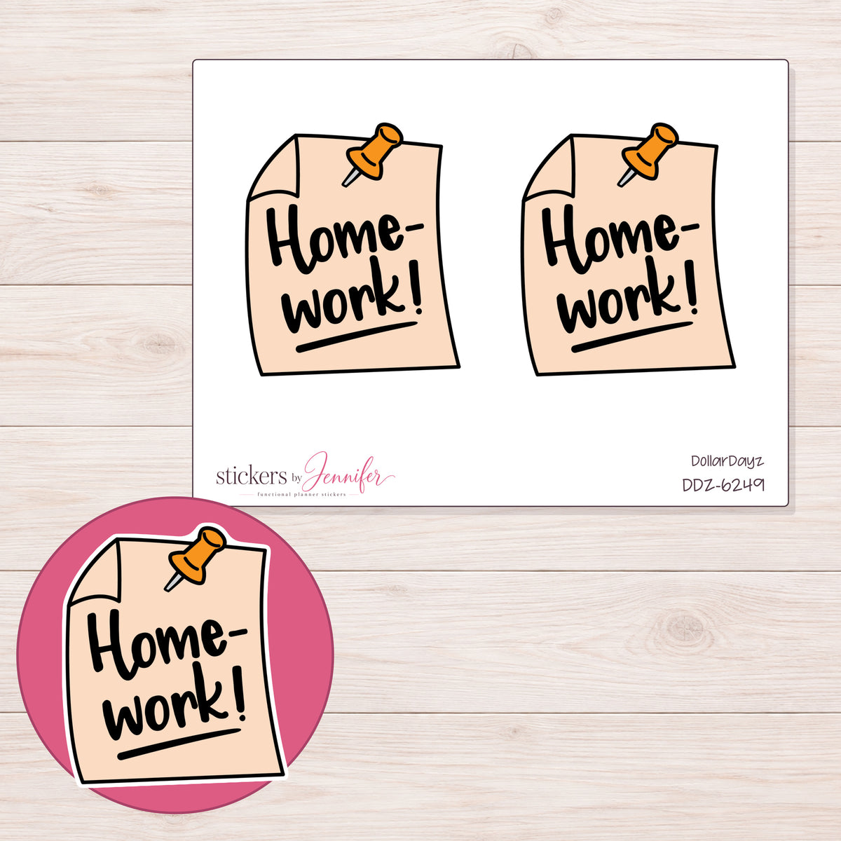 DDZ-6249 planner sticker sheet with enlarged sticker detail