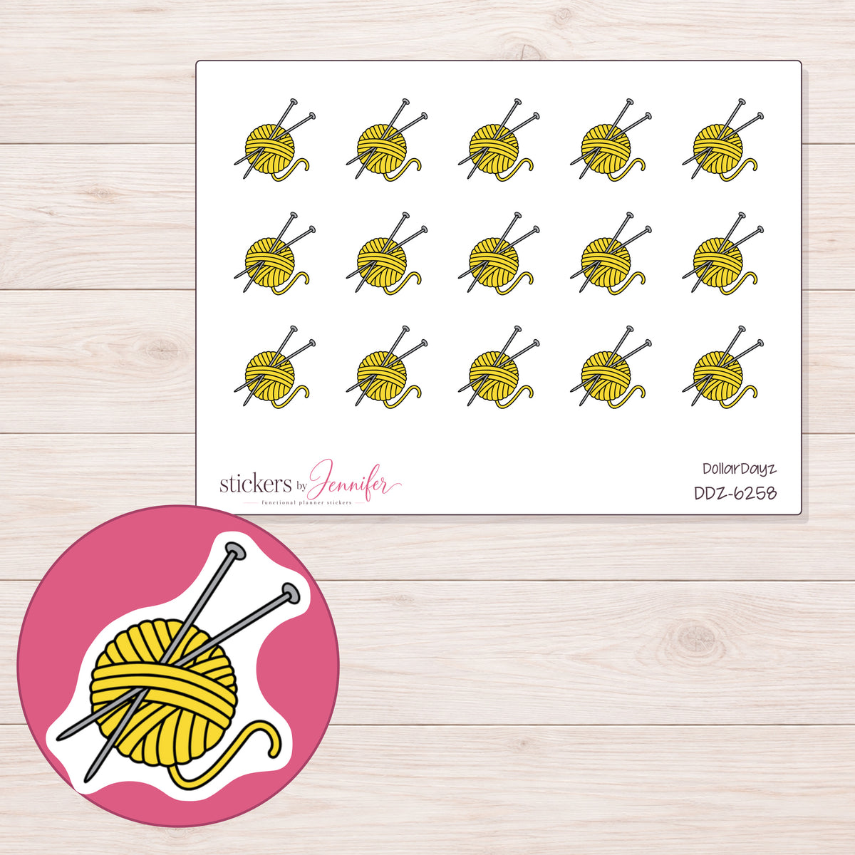 DDZ-6258 planner sticker sheet with enlarged sticker detail