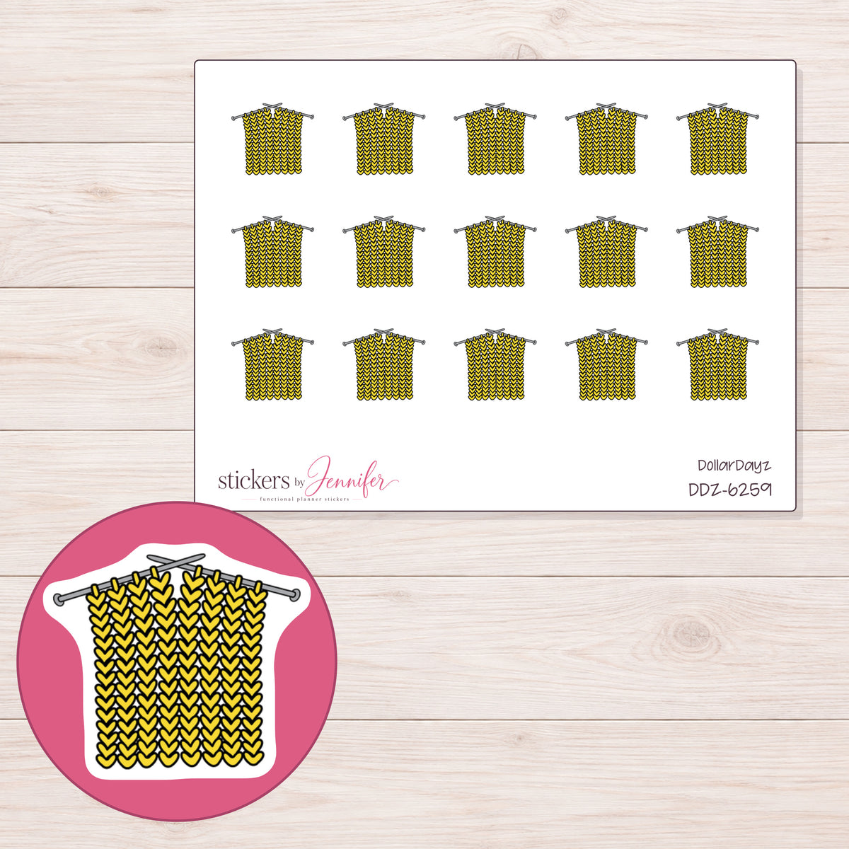DDZ-6259 planner sticker sheet with enlarged sticker detail