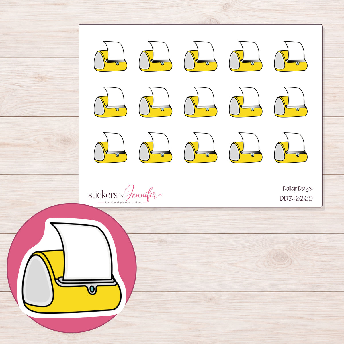DDZ-6260 planner sticker sheet with enlarged sticker detail