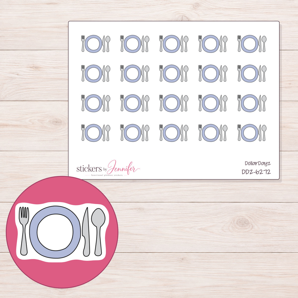 DDZ-6272 planner sticker sheet with enlarged sticker detail