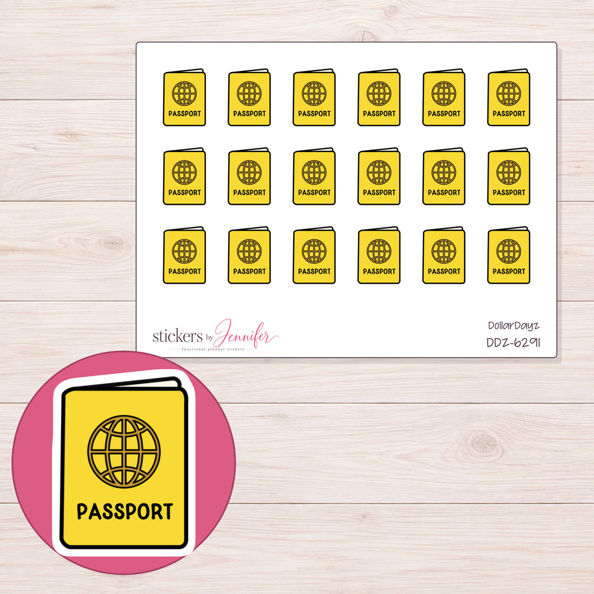 DDZ-6291 planner sticker sheet with enlarged sticker detail