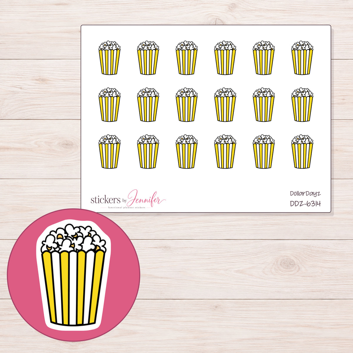 DDZ-6314 planner sticker sheet with enlarged sticker detail