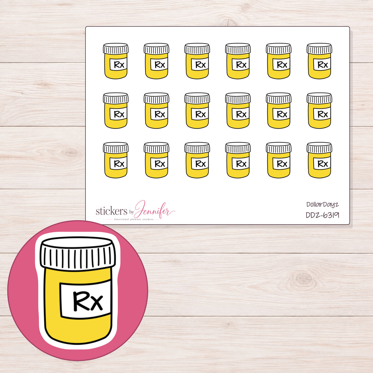 DDZ-6319 planner sticker sheet with enlarged sticker detail