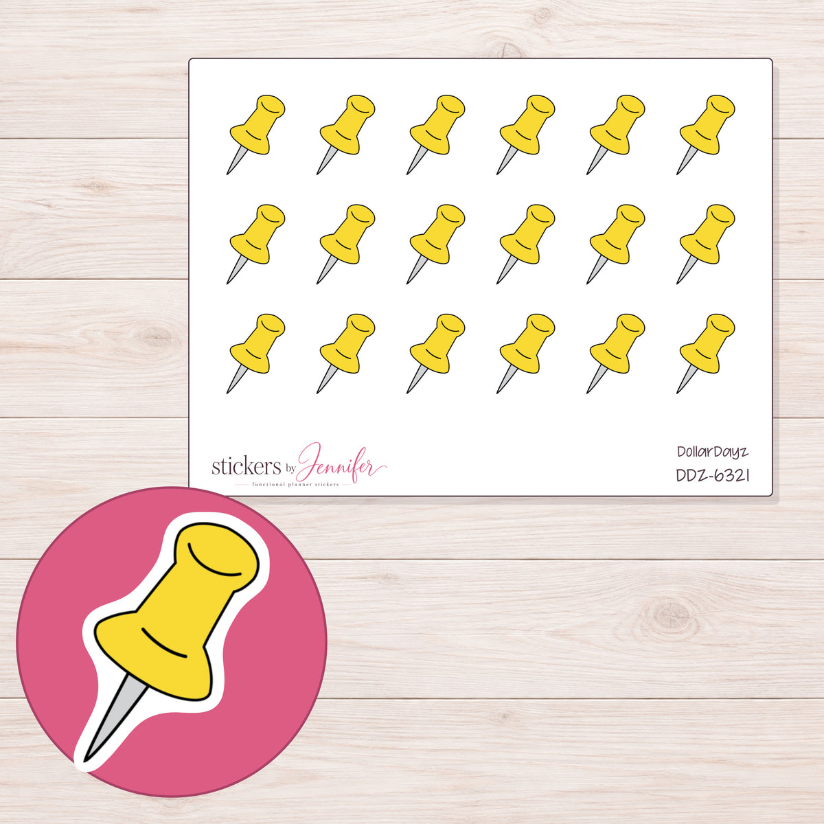DDZ-6321 planner sticker sheet with enlarged sticker detail