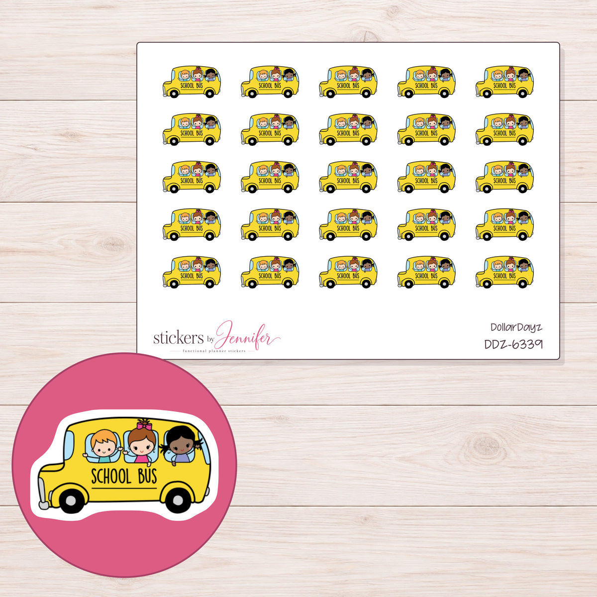DDZ-6339 planner sticker sheet with enlarged sticker detail