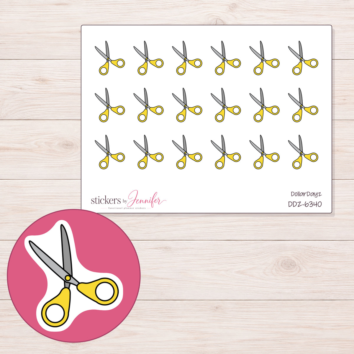 DDZ-6340 planner sticker sheet with enlarged sticker detail