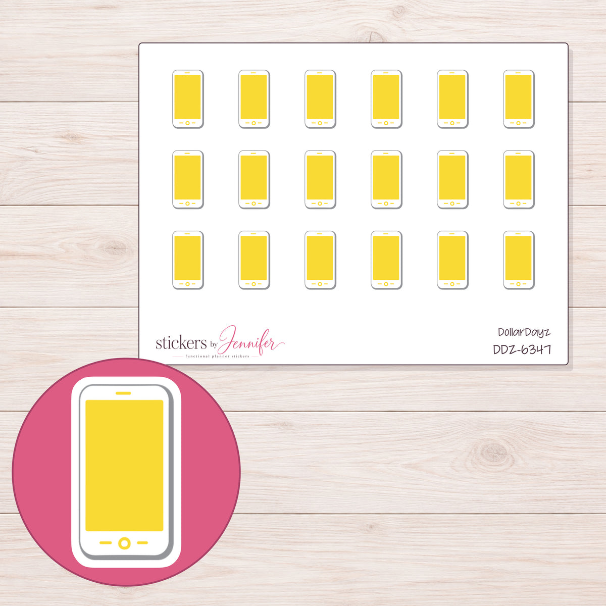 DDZ-6347 planner sticker sheet with enlarged sticker detail