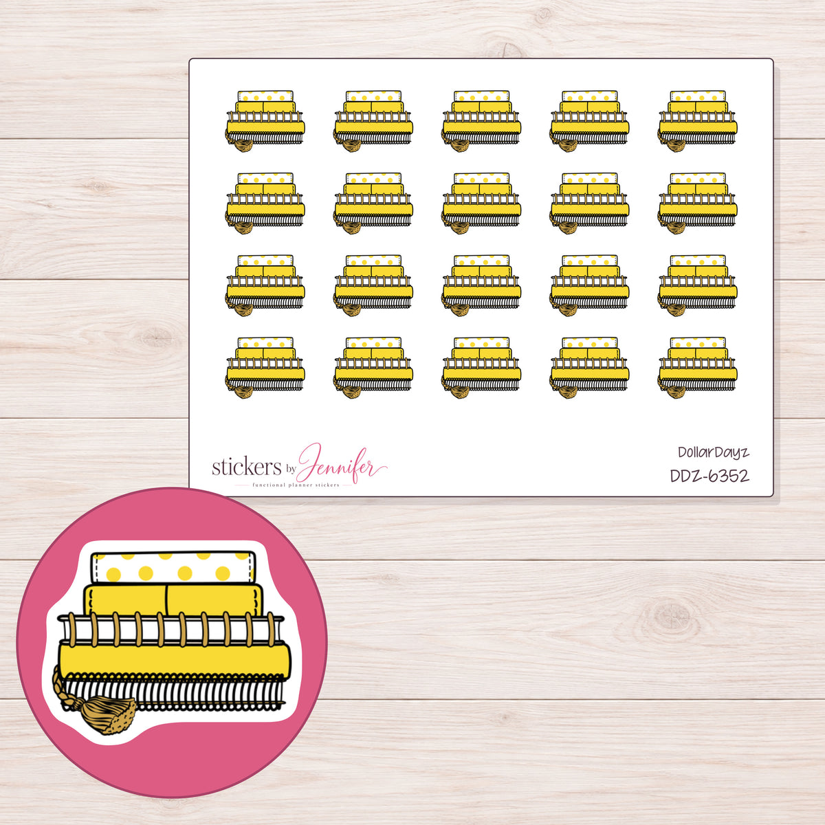 DDZ-6352 planner sticker sheet with enlarged sticker detail