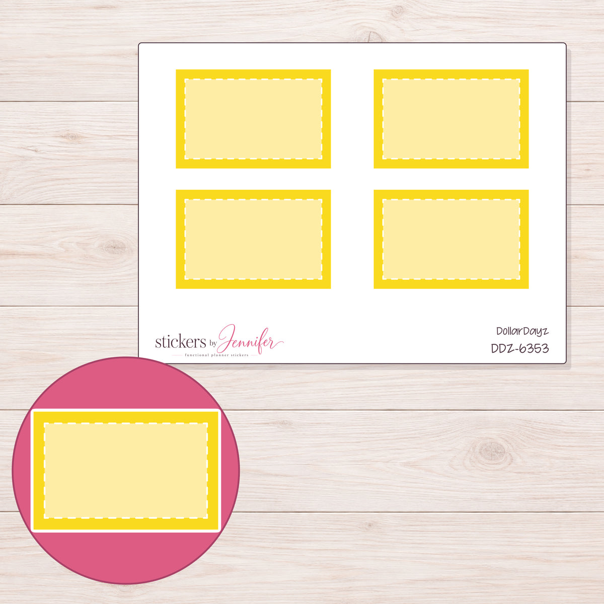 DDZ-6353 planner sticker sheet with enlarged sticker detail