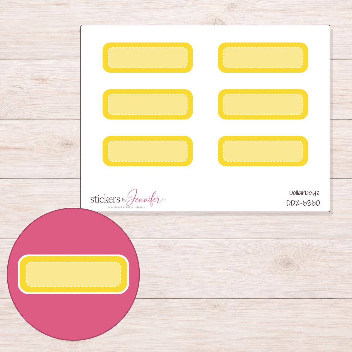 DDZ-6360 planner sticker sheet with enlarged sticker detail