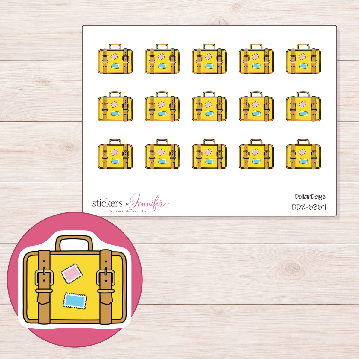 DDZ-6367 planner sticker sheet with enlarged sticker detail