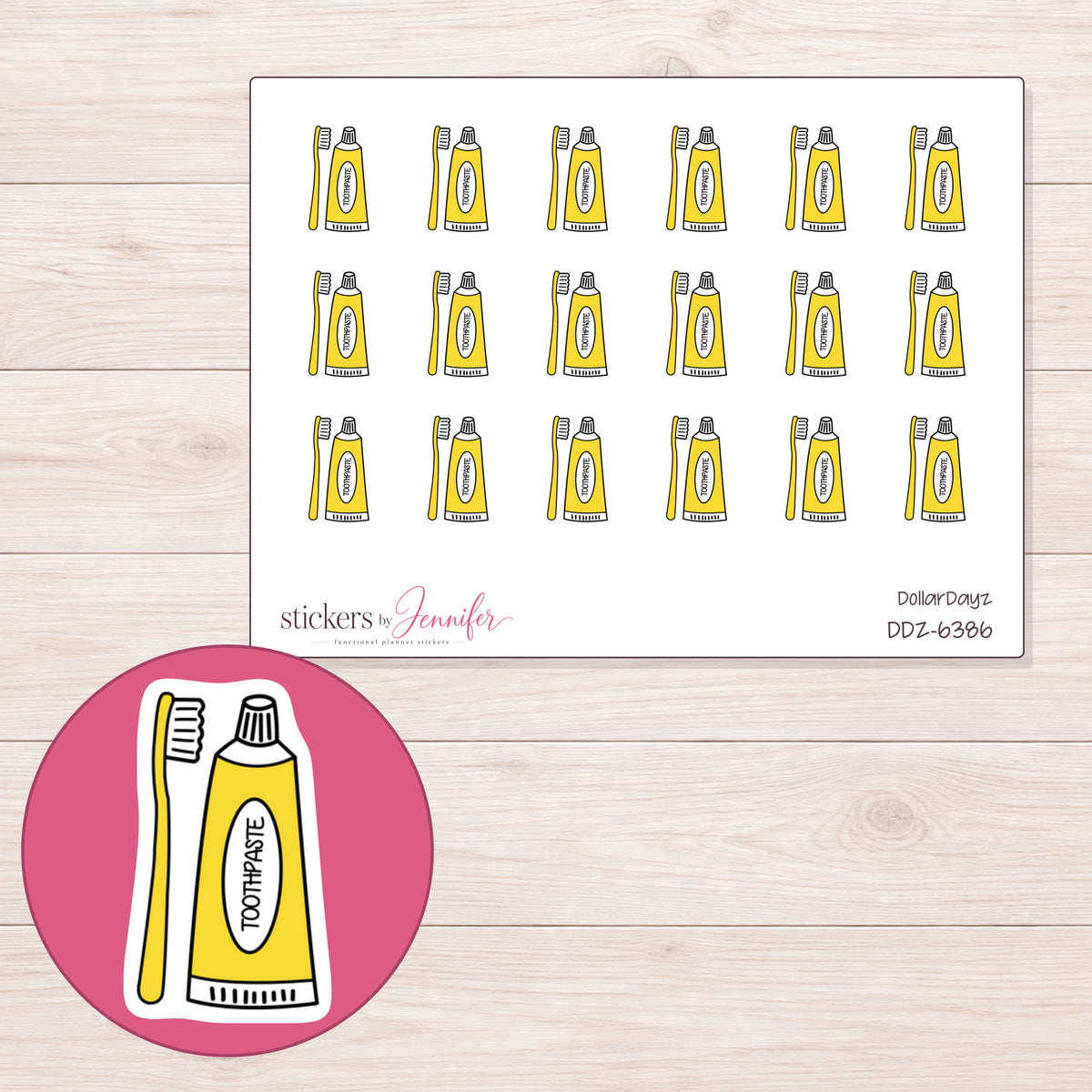 DDZ-6386 planner sticker sheet with enlarged sticker detail