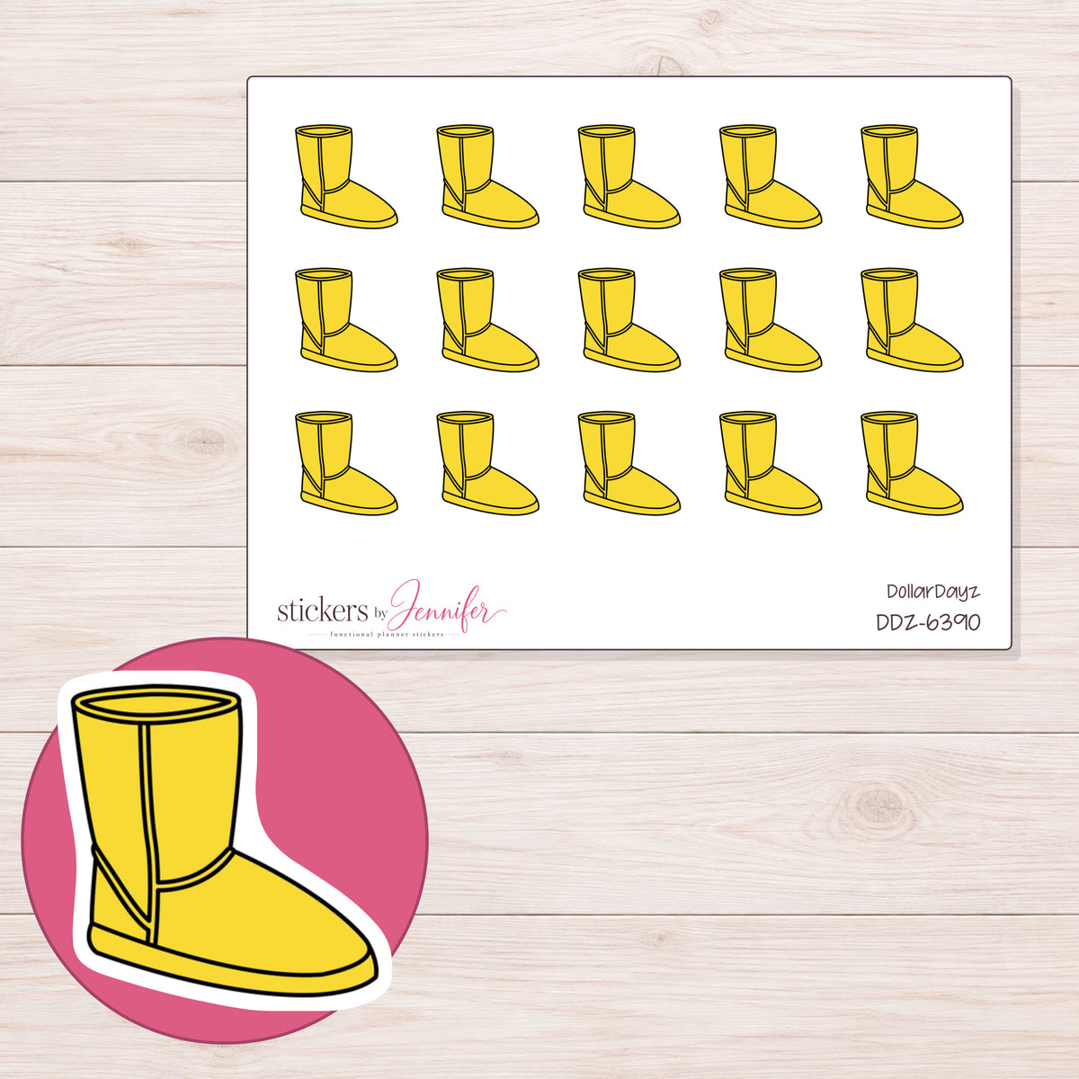 DDZ-6390 planner sticker sheet with enlarged sticker detail