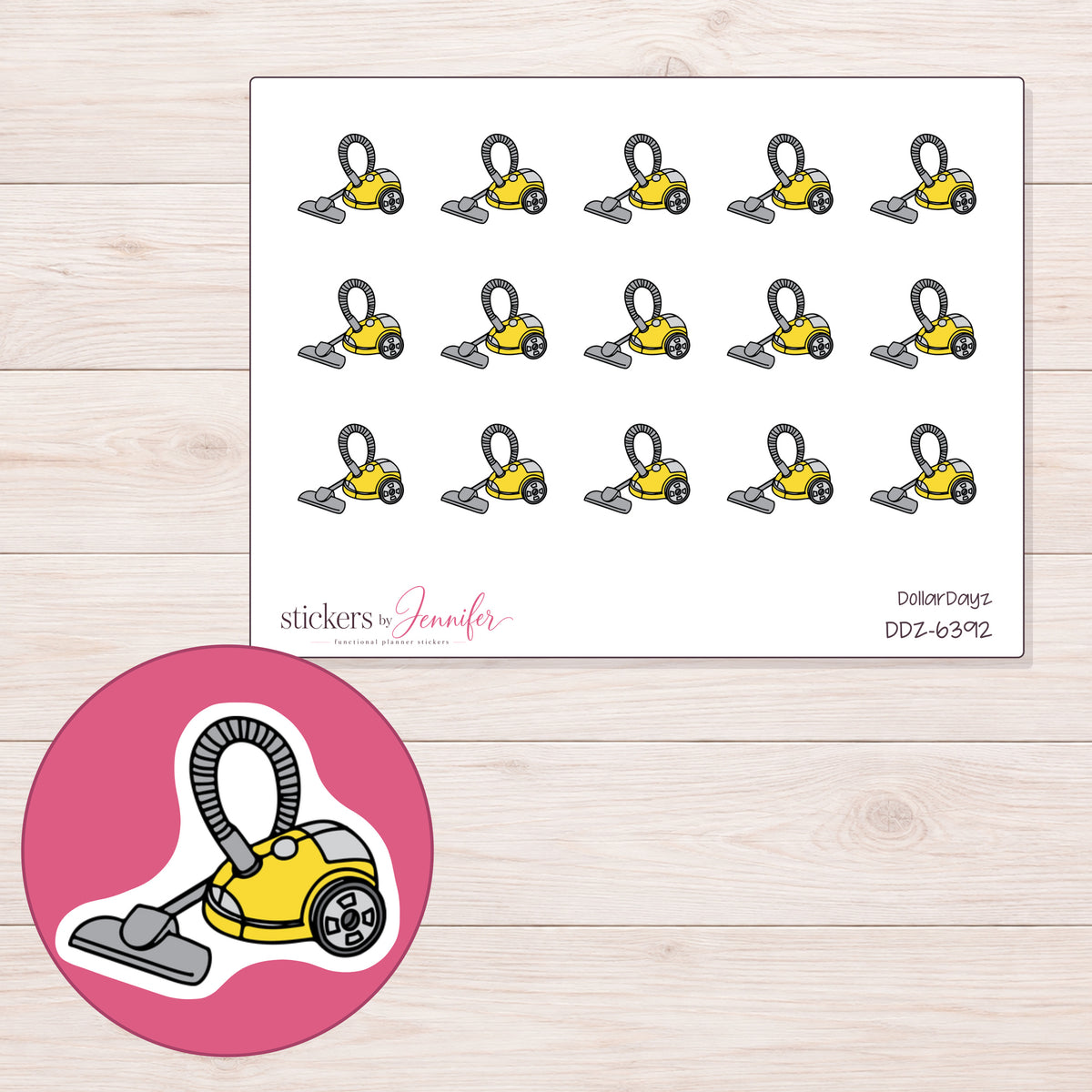 DDZ-6392 planner sticker sheet with enlarged sticker detail
