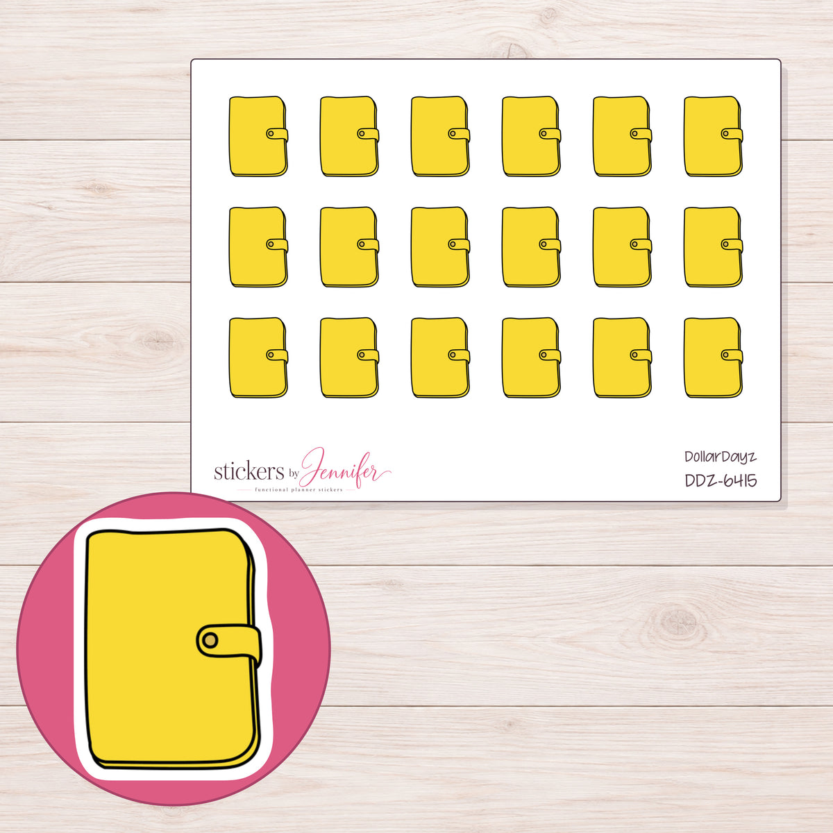 DDZ-6415 planner sticker sheet with enlarged sticker detail
