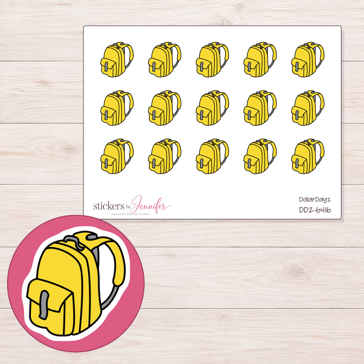 DDZ-6416 planner sticker sheet with enlarged sticker detail