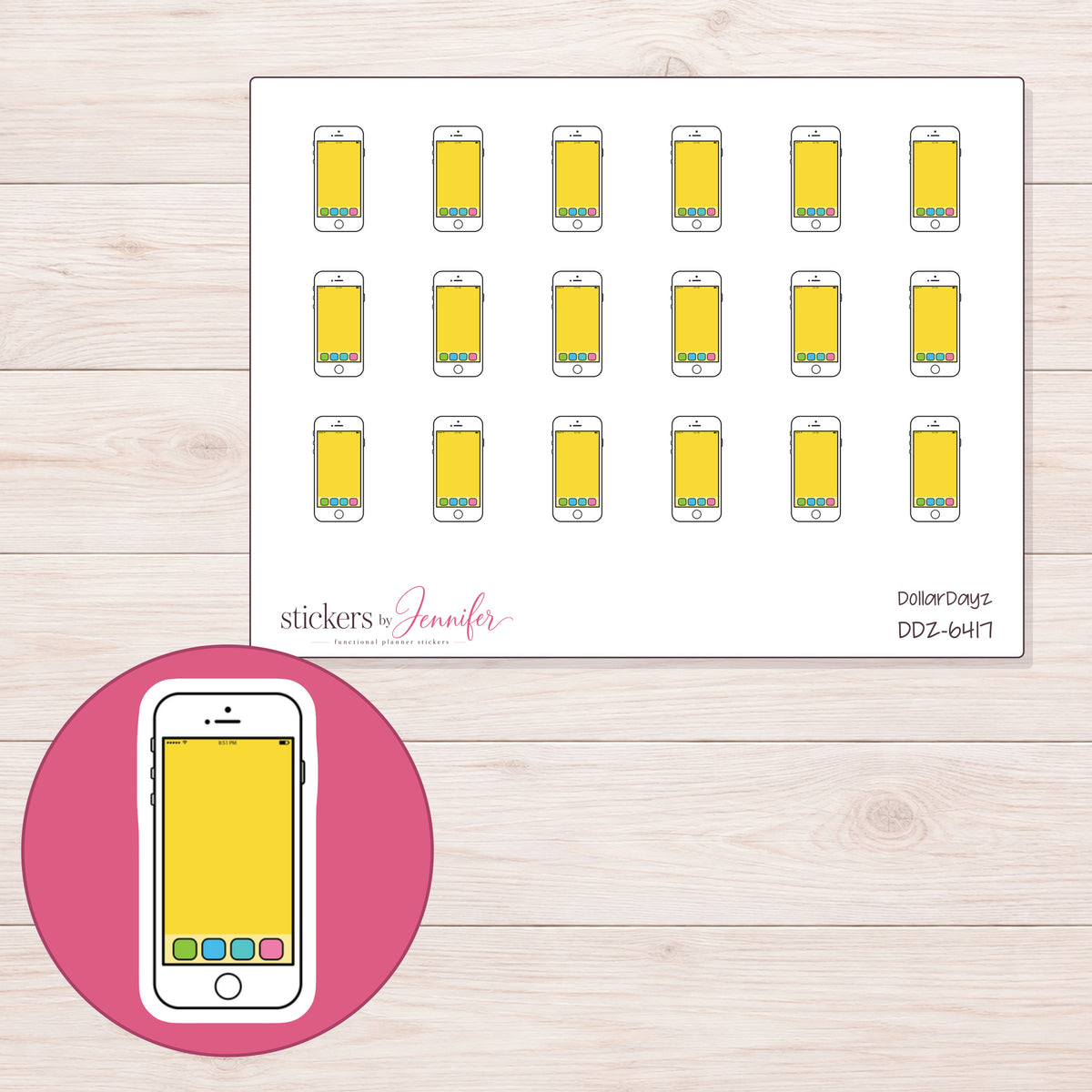 DDZ-6417 planner sticker sheet with enlarged sticker detail