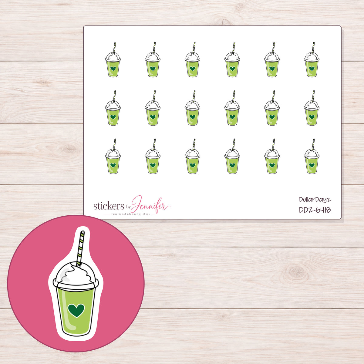 DDZ-6418 planner sticker sheet with enlarged sticker detail