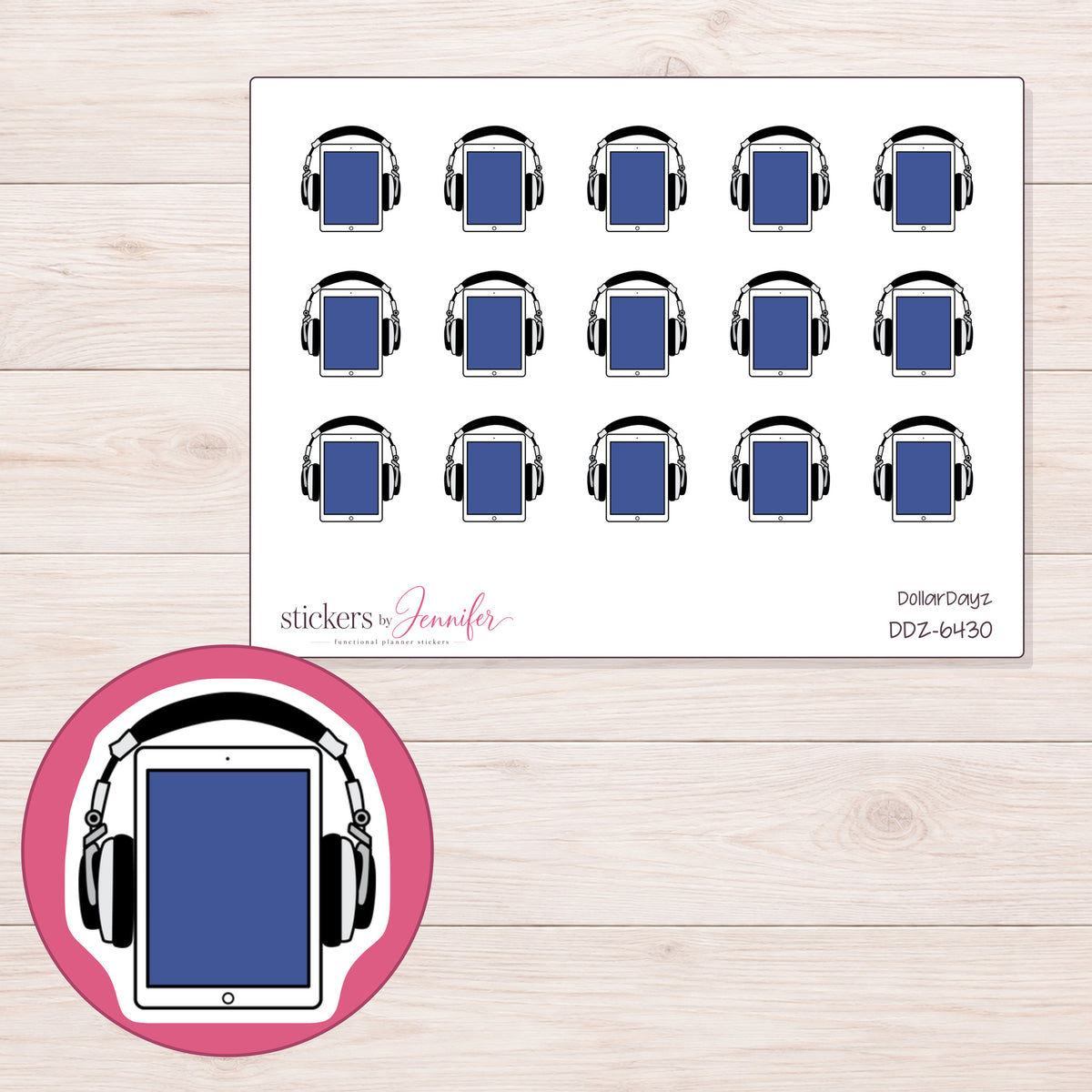 DDZ-6430 planner sticker sheet with enlarged sticker detail