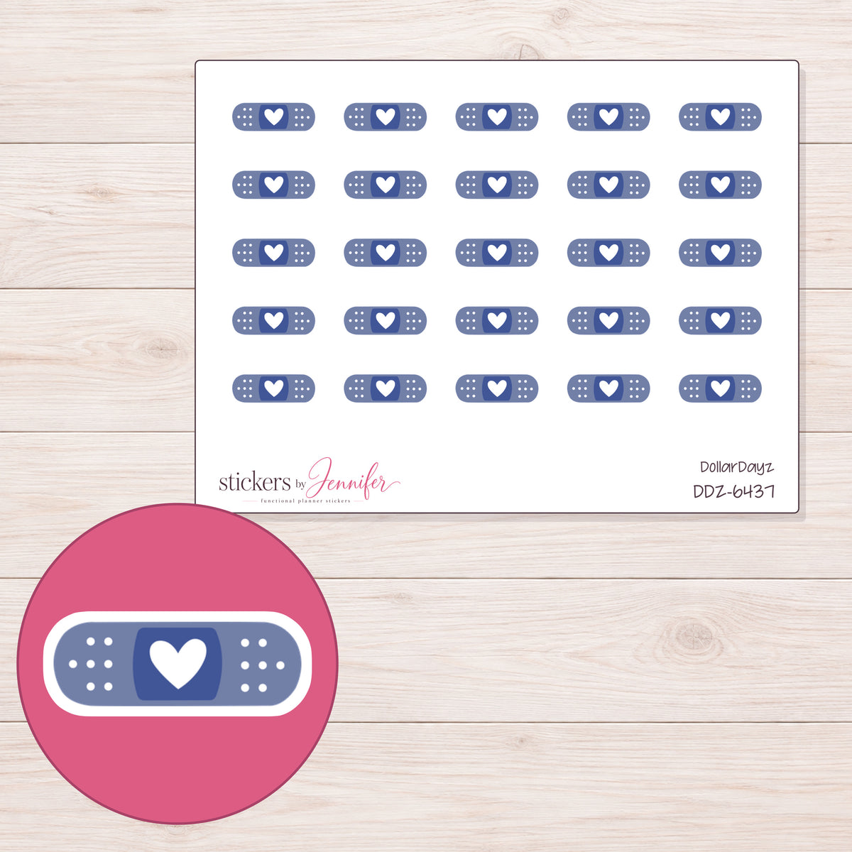 DDZ-6437 planner sticker sheet with enlarged sticker detail