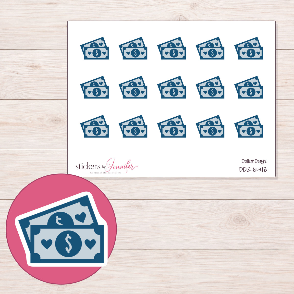 DDZ-6448 planner sticker sheet with enlarged sticker detail