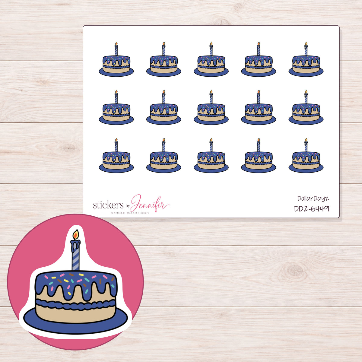 DDZ-6449 planner sticker sheet with enlarged sticker detail